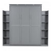 Lit Mural Escamotable Glenn En Bois Composite Avec Etageres Et Eclairage Led, Taille Queen, Gris