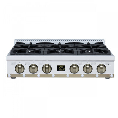 Forno Ambassador 36" Gas Cooktop, White, 6 burners - FCTGS5799-36CPWHT | Table de cuisson au gaz Ambassador 36 po, blanche, 6 bruleurs – FCTGS5799-36CPWHT