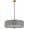 Luminaire suspendu Preston de Dainolite de 26 po de diamètre avec abat-jour gris, fini laiton vieilli et 4 ampoules