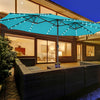 Costway Parasol double face jumeau de patio de 15 pieds avec 48 lumieres LED solaires et manivelle turquoise