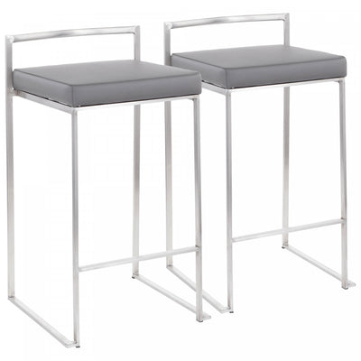 LumiSource Fuji Grey Faux Leather Contemporary Stackable Counter-Height Stool - Set of 2|Tabouret superposable contemporain Fuji de hauteur comptoir en similicuir gris - ensemble de 2