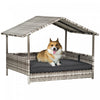 Pawhut Lit Pour Chien En Rotin Sureleve Pawhut Lit De Chien En Osier Exterieur Meubles Pour Animaux De Compagnie Canape-lit Avec Coussin Rembourre Et Abri De Toit, Gris Anthracite