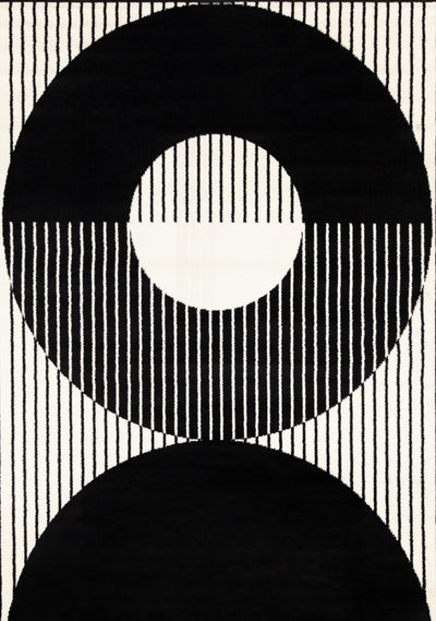 Forte Black White Stripes Contrasting Modern Area Rug - 5'3" x 7'5"|Carpette contrastante moderne Forte noire et blanche à motif de rayures - 5 pi 3 po x 7 pi 5 po