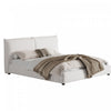 Lit plateforme Mason en tissu melange de lin avec tete de lit rembourree a coussins, taille king, blanc