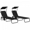 Outsunny Chaise Longue 2 Pieces Avec Dossier Reglable Et Pare-soleil, Noir