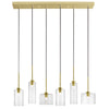 Luminaire suspendu horizontal Industrial Chic de Dainolite en verre transparent, avec fini laiton vieilli et 6 ampoules