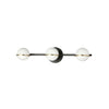 Lumière de coiffeuse Sofia de Dainolite en verre blanc opale, avec fini noir mat et laiton vieilli, et 3 ampoules