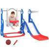 Qaba Ensemble toboggan et balancoire 4 en 1 avec panier de basket-ball, grimpeur, balancoire pour bebe, aire de jeux interieure pour garcons et filles, theme fusee, bleu fonce