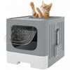 PawHut Bac a Litiere Pliable pour Chat, Bac Ferme avec Tiroir Coulissant, Couvercle, Pelle, Facile a Nettoyer, Sans Fuite d'Urine, Controle des Odeur, pour Chat jusqu'a 11 lb, Gris
