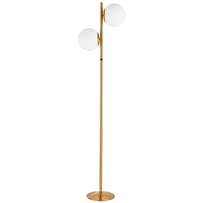 Dainolite Folgar 2 Light Floor Lamp Aged Brass White Opal Glass|Lampe à pied Folgar de Dainolite en verre blanc opale, avec fini laiton vieilli et 2 ampoules