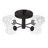 Plafonnier semi-affleuré Abii de Dainolite en verre transparent, avec fini noir mat et 4 ampoules