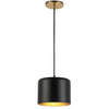 Luminaire suspendu Emilia de Dainolite avec abat-jour noir mat et doré, fini laiton vieilli et 1 ampoule