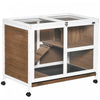 Pawhut Clapier D'interieur Pour Lapins Avec Roues, Cage Pour Lapins, Maison Pour Cochons D'inde, Habitat Pour Petits Animaux Avec Acces Par Le Haut, Rampe, Plateau Coulissant, Marron