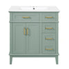 Savannah Meuble de salle de bain 30 pouces avec vasque en ceramique et armoire de rangement spacieux, Vert clair