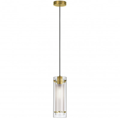 Dainolite Pasha 1 Light Pendant Aged Brass Finish Clear/Frosted Glass Lamp|Luminaire suspendu Pasha de Dainolite en verre transparent et givré, avec fini laiton vieilli et 1 ampoule