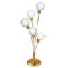 Lampe de table Budding Branch de Dainolite en verre blanc, avec fini laiton vieilli et 5 ampoules