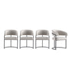 Chaise de salle a manger Augusta moderne en metal et cuir vegetalien, gris clair - Lot de 4