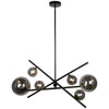 Lustre horizontal Pamela de Dainolite en verre fumé, avec fini noir mat et 6 ampoules