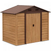 Outsunny Abri De Jardin Exterieur En Acier De 6.5' X 7.5' Avec Ventilation, Brun Avec Grain De Bois