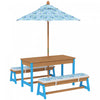Qaba Table de pique-nique pour enfants, table et banc avec parasol, bleu