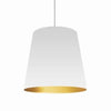 Grand luminaire suspendu de Dainolite avec très grand abat-jour cylindrique blanc et doré, et 1 ampoule