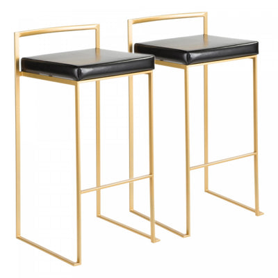 LumiSource Fuji Black Faux Leather Contemporary Barstool - Set of 2|Tabouret bar contemporain Fuji en similicuir noir - ensemble de 2