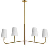Lustre horizontal Eleanor de Dainolite avec abat-jour blancs, fini laiton vieilli et 4 ampoules