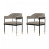 Fauteuil en metal moderne Lia avec revetement en chenille couleur pierre - Lot de 2