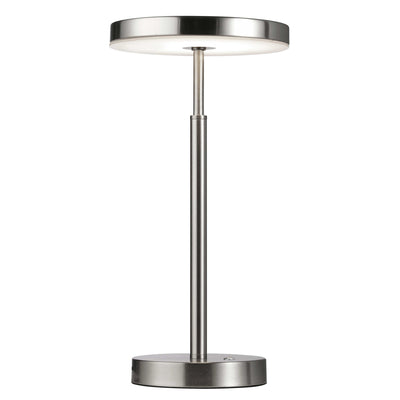 Dainolite Francine Table Lamp 10w Satin Nickel White Acrylic Diffuser|Lampe de table Francine de Dainolite en acrylique blanc qui diffuse la lumière, avec fini nickel satiné et ampoule de 10 W