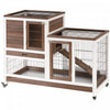 Pawhut Cage A Lapin Surelevee En Bois Habitat Pour Petits Animaux D'interieur Avec Parcours Ferme Avec Roues, Rampe, Plateau Amovible Ideal Pour Cochons D'inde, Marron