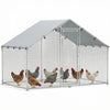PawHut Poulailler Metallique, Enclos Exterieur de 9,8 x 5,6 Pieds avec Toit Resistant aux Intemperies et Porte Verrouillable, Grand Parc a Poules pour 5-8 Poules, Argente