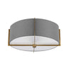 Plafonnier semi-affleuré Preston de Dainolite avec abat-jour gris, fini laiton vieilli et 3 ampoules