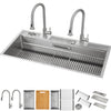 Evier poste de travail MultiSINK 45 po, double pose, 3 niveaux, robinets, rince-verre, inox - J-WP30