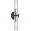 Applique murale Wand de Dainolite en verre givré, avec fini noir mat et laiton vieilli, et 2 ampoules
