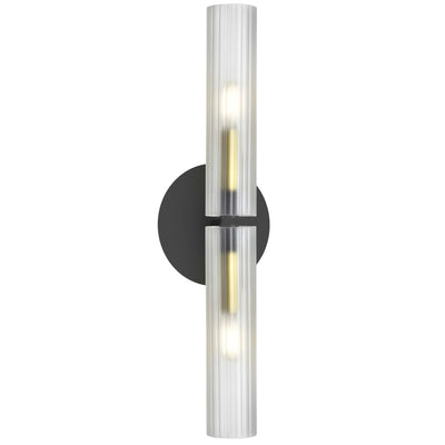 Dainolite Wand 2 Light Wall Sconce Matte Black/Aged Brass Frosted Glass Lamp|Applique murale Wand de Dainolite en verre givré, avec fini noir mat et laiton vieilli, et 2 ampoules