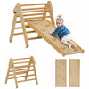 Qaba Ensemble Triangulaire, Jouets D'escalade Pour Tout-petits Avec Rampe, Jouets D'escalade 2 En 1, Salle De Sport D'interieur Pour Bebe De 18 A 48 Mois, Bois Naturel
