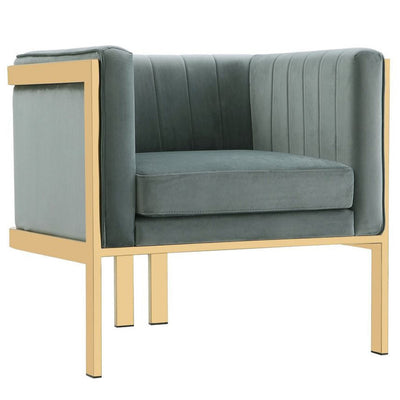 Manhattan Comfort Paramount Polished Brass Velvet Accent Armchair - Warm Grey|Fauteuil d’appoint Paramount de Manhattan Comfort en laiton poli et en velours - gris chaleureux