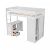 Lit Mezzanine En Bois Massif Jeffrey Avec Armoire, Bureau Et Tiroirs, Blanc
