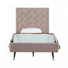 Lit simple moderne Crosby en velours capitonne, coloris rose blush