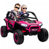 Qaba Vus 2 Places, Voiture Electrique 24 V 7 Ah Pour Enfants Avec Suspension A Ressort, Telecommande, 3 Vitesses, Lumieres Led, Lecteur Mp3, Klaxon, Musique, Rose
