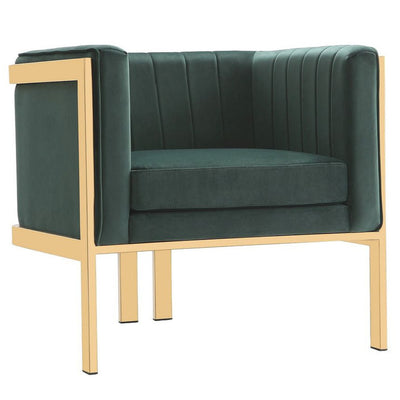 Manhattan Comfort Paramount Polished Brass Velvet Accent Armchair - Forest Green|Fauteuil d’appoint Paramount de Manhattan Comfort en laiton poli et en velours - vert forêt