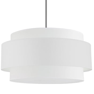 Dainolite Priya 4 Light Pendant 30" Dia Polished Chrome White Shade Lamp|Luminaire suspendu Priya de Dainolite de 30 po de diamètre avec abat-jour blanc, fini chromé poli et 4 ampoules