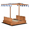 Bac A Sable En Bois Pour Enfants Avec Couvercle, Station De Jeu De Sable D'exterieur Pour Enfants Avec Banquettes Pliables, Auvent Reglable, Doublure Inferieure Pour L'exterieur
