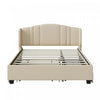 Lit plateforme Jean rembourre avec tete de lit a oreilles et tiroirs de rangement, taille queen, beige