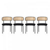Chaises de salle a manger Mason en rotin avec pieds en metal et coussins en velours, lot de 4, noir