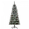 Homcom Sapin De Noel Floque Avec Baies Rouges, Pommes De Pin, Vert
