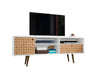 Meuble pour téléviseur Liberty de Manhattan Comfort de 70,86 po de style moderne du milieu du 20e siècle avec 4 tablettes et 1 tiroir - blanc et brun