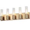 Lumière de coiffeuse Tube de Dainolite en verre cannelé transparent, avec fini laiton vieilli et 5 ampoules