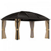 Outsunny Gazebo 10' X 13' A Toit Rigide Avec Grillage, Marron