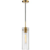 Luminaire suspendu Patia de Dainolite en verre cannelé transparent, avec fini laiton vieilli et 1 ampoule